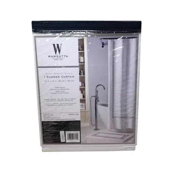New  WHITE Wamsutta CHARCOAL Baratta Stitch 72" x 72" 100% Cotton Shower Curtain - Picture 4 of 4
